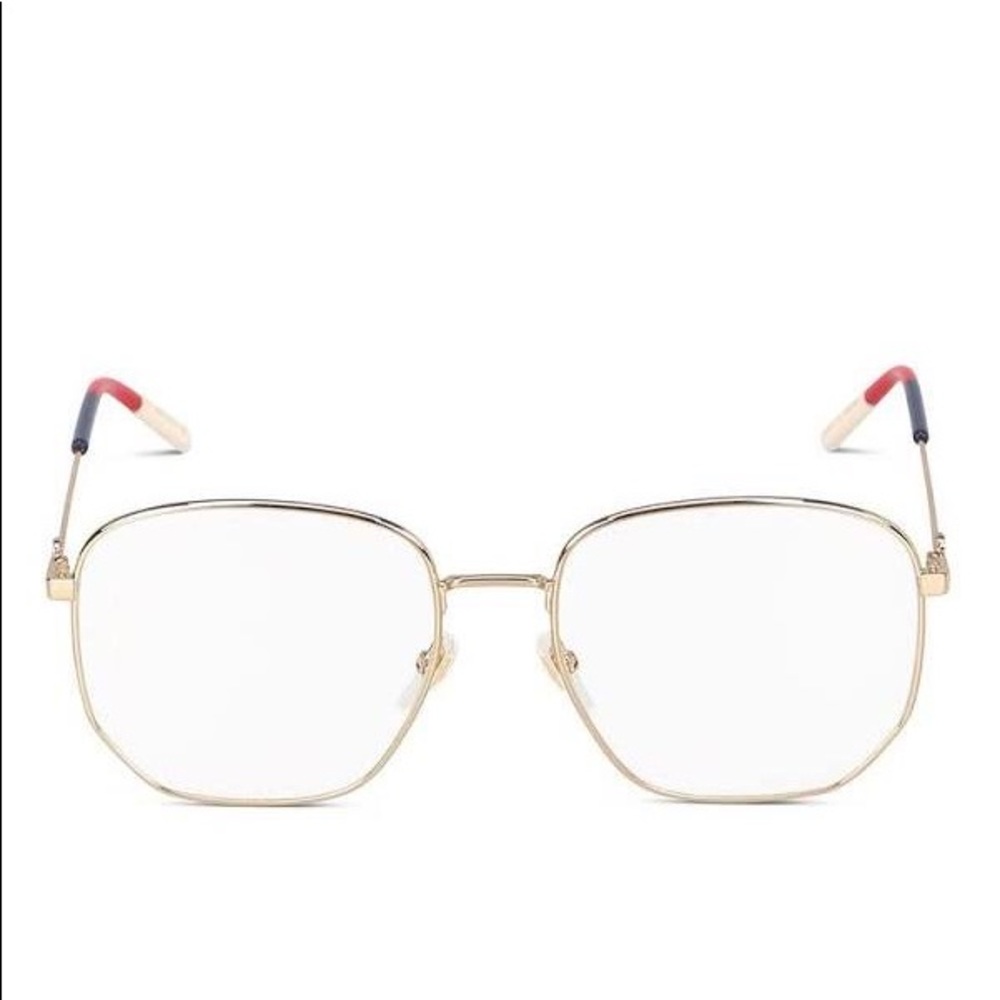 Gucci Gold Square Glasses with Red and Blue Accents